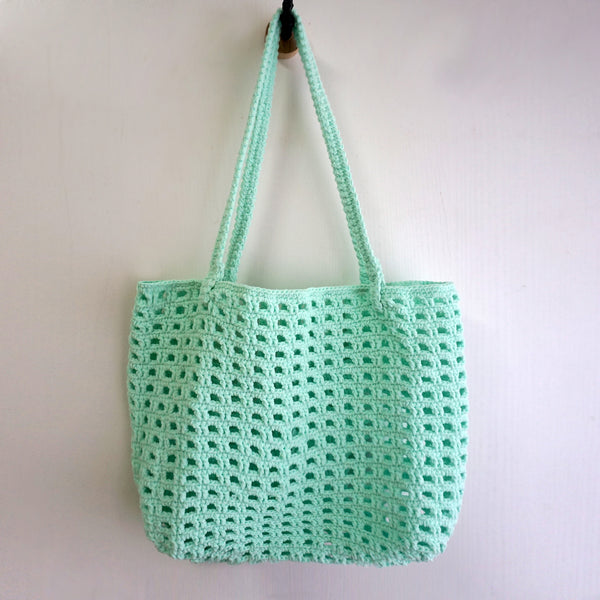 handmade Crochet bag-Mint Green Waffle bag