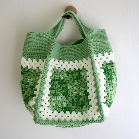 handmade Crochet bag-granny square bag-light green&white