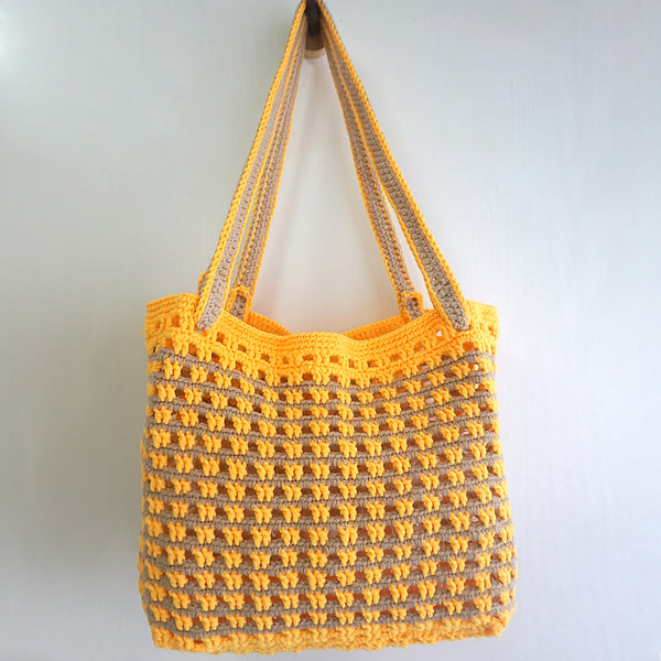 handmade Crochet bag-Waffle bag-Yellow & Khaki
