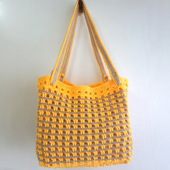 handmade Crochet bag-Waffle bag-Yellow & Khaki