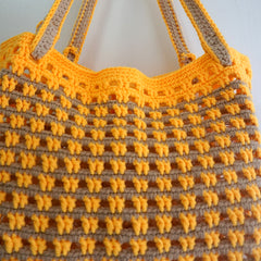 handmade Crochet bag-Waffle bag-Yellow & Khaki
