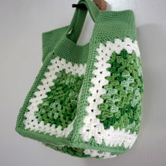 handmade Crochet bag-granny square bag-light green&white