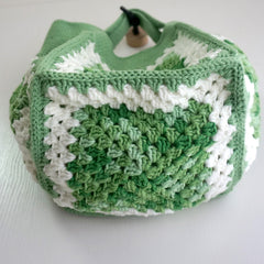 handmade Crochet bag-granny square bag-light green&white