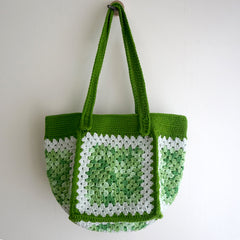 handmade Crochet bag-granny square bag-green and white