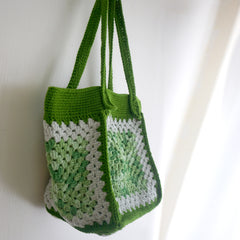 handmade Crochet bag-granny square bag-green and white