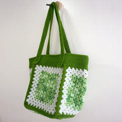 handmade Crochet bag-granny square bag-green and white