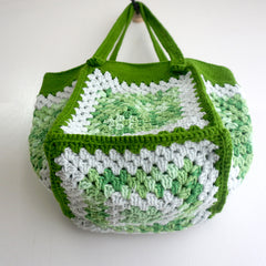 handmade Crochet bag-granny square bag-green and white